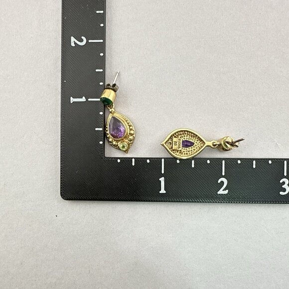 Nicky Butler Earrings Green Purple Drop Gold Vermeil over Sterling Silver 925 - Picture 10 of 10